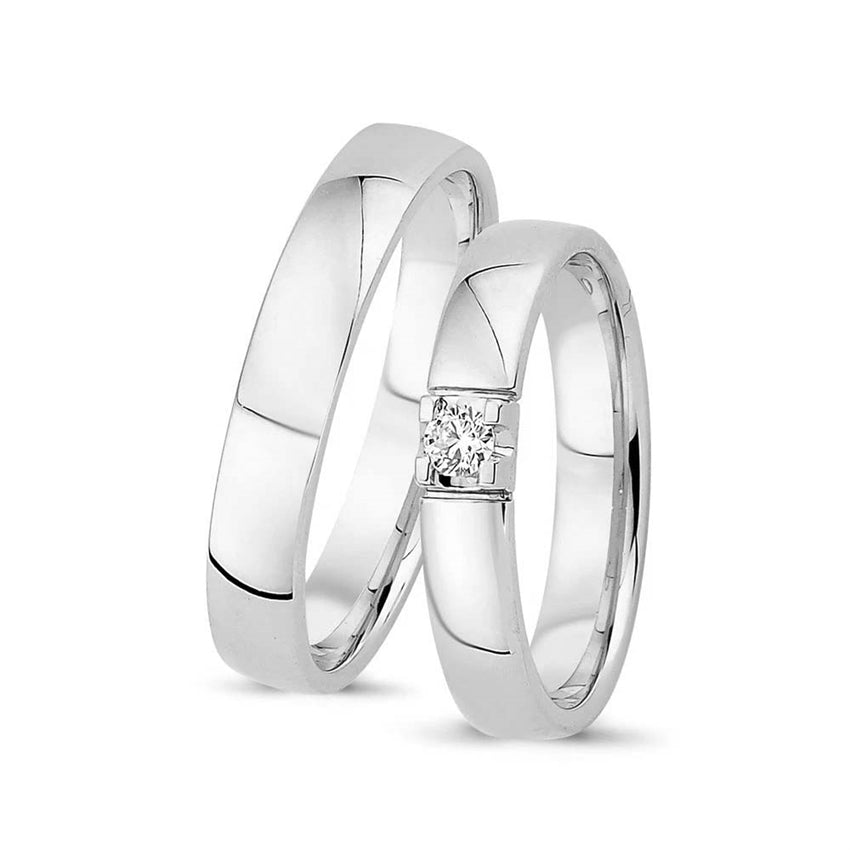 Eksklusiv Guldcenter vielsesringe i 14 karat hvidguld med 0,09 ct diamant